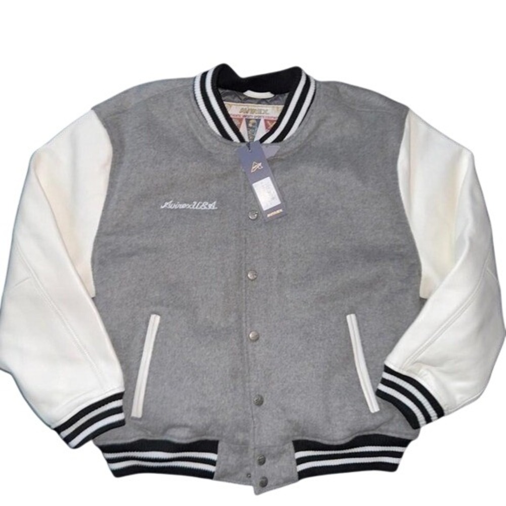 Avirex USA Heather Grey Leather Sleeve Varsity Jacket Men XXL AVC00BO99 New